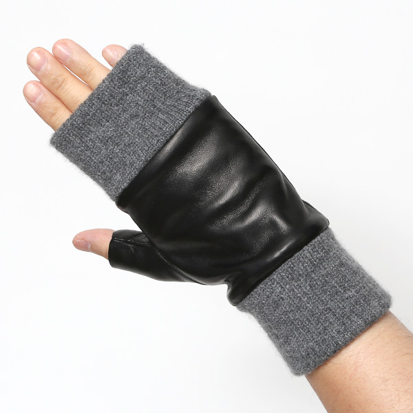  手袋 メンズ 本革 カシミヤ裏地 フィンガーレス 防寒 革手袋 日本製 ブランド ブラック 黒 黒色 スマホ タッチパネル 操作可能 男性 通勤 ビジネス プレゼント 化粧箱付き おしゃれ 高級 KURODA(クロダ)