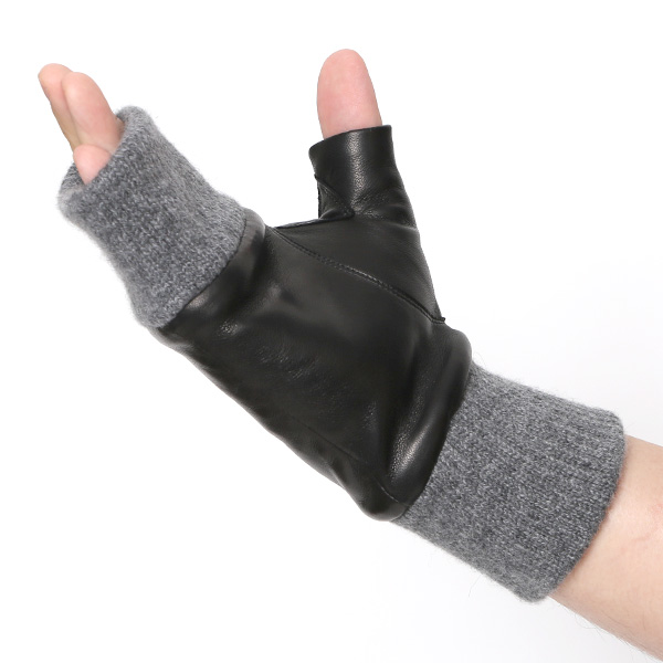  手袋 メンズ 本革 カシミヤ裏地 フィンガーレス 防寒 革手袋 日本製 ブランド ブラック 黒 黒色 スマホ タッチパネル 操作可能 男性 通勤 ビジネス プレゼント 化粧箱付き おしゃれ 高級 KURODA(クロダ)