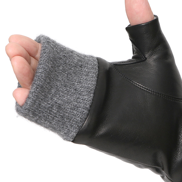  手袋 メンズ 本革 カシミヤ裏地 フィンガーレス 防寒 革手袋 日本製 ブランド ブラック 黒 黒色 スマホ タッチパネル 操作可能 男性 通勤 ビジネス プレゼント 化粧箱付き おしゃれ 高級 KURODA(クロダ)