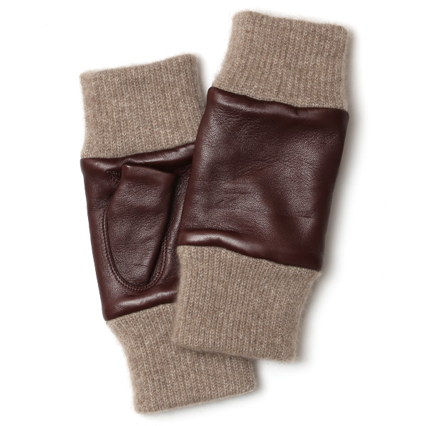 KURODA(クロダ) イタリーラム カシミヤ100％裏地 フィンガーレス メンズ 本革手袋 ブラウン