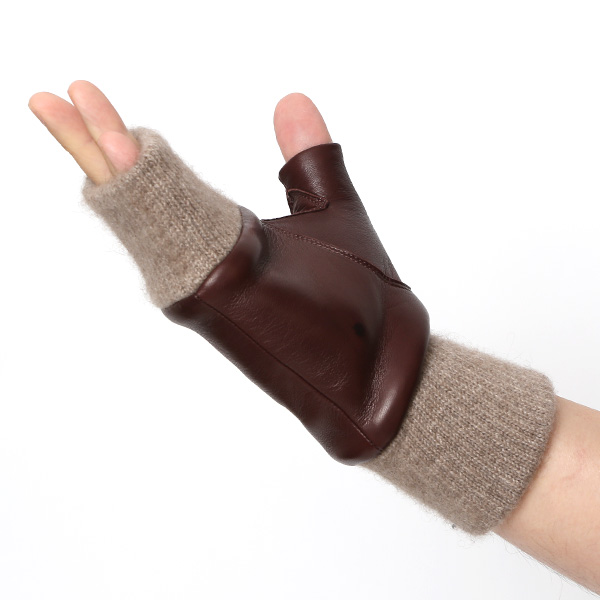  手袋 メンズ 本革 カシミヤ裏地 フィンガーレス 防寒 革手袋 日本製 ブランド ブラウン 茶 茶色 スマホ タッチパネル 操作可能 男性 通勤 ビジネス プレゼント 化粧箱付き おしゃれ 高級 KURODA(クロダ)