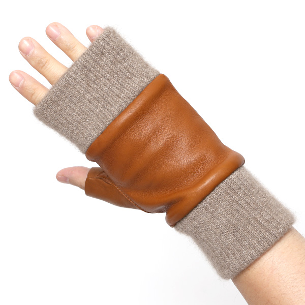  手袋 メンズ 本革 カシミヤ裏地 フィンガーレス 防寒 革手袋 日本製 ブランド キャメル ブラウン 茶 茶色 スマホ タッチパネル 操作可能 男性 通勤 ビジネス プレゼント 化粧箱付き おしゃれ 高級 KURODA(クロダ)