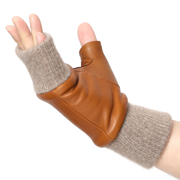  手袋 メンズ 本革 カシミヤ裏地 フィンガーレス 防寒 革手袋 日本製 ブランド キャメル ブラウン 茶 茶色 スマホ タッチパネル 操作可能 男性 通勤 ビジネス プレゼント 化粧箱付き おしゃれ 高級 KURODA(クロダ)
