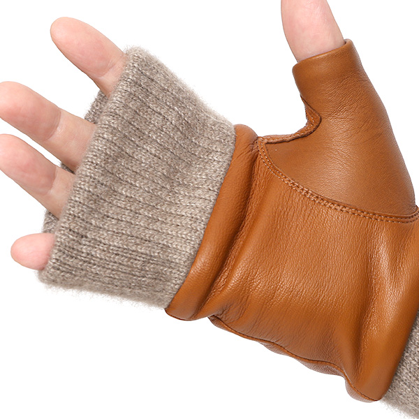  手袋 メンズ 本革 カシミヤ裏地 フィンガーレス 防寒 革手袋 日本製 ブランド キャメル ブラウン 茶 茶色 スマホ タッチパネル 操作可能 男性 通勤 ビジネス プレゼント 化粧箱付き おしゃれ 高級 KURODA(クロダ)