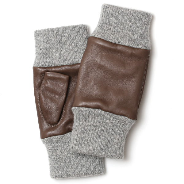 KURODA(クロダ) イタリーラム カシミヤ100％裏地 フィンガーレス メンズ 本革手袋 グレー