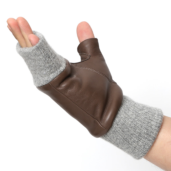 手袋 メンズ 本革 カシミヤ裏地 フィンガーレス 防寒 革手袋 日本製 ブランド グレー グレイ 灰色 スマホ タッチパネル 操作可能 男性 通勤 ビジネス プレゼント 化粧箱付き おしゃれ 高級 KURODA(クロダ)