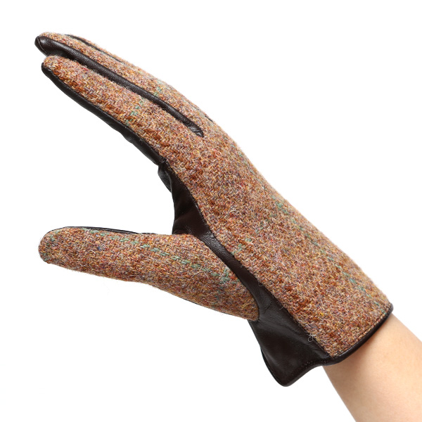  ハリスツイード 日本製 革手袋 レディース スマホ対応 化粧箱付き ブランド 防寒 本革 手袋 ブラウン 茶 茶色 チクチクしない 暖かい タッチパネル 操作可能 プレゼント ギフト かわいい 女性 ビジネス 仕事 クリスマス KURODA(クロダ)