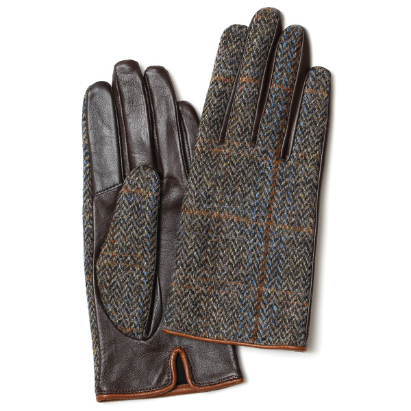 KURODA(クロダ) ハリスツイード 羊革 スマホ操作可能 レディース 本革手袋 ライトブラウン/ヘリンボーン