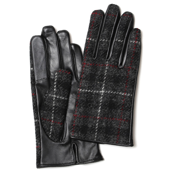 KURODA(クロダ) ハリスツイード 羊革 スマホ操作可能 レディース 本革手袋 ダークグレー/チェック