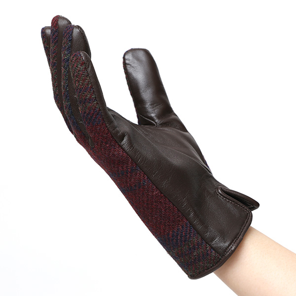 ハリスツイード 日本製 革手袋 レディース スマホ対応 化粧箱付き ブランド 防寒 本革 手袋 レッド ワイン 赤色 チクチクしない 暖かい タッチパネル 操作可能 プレゼント ギフト かわいい 女性 ビジネス 仕事 クリスマス KURODA(クロダ)