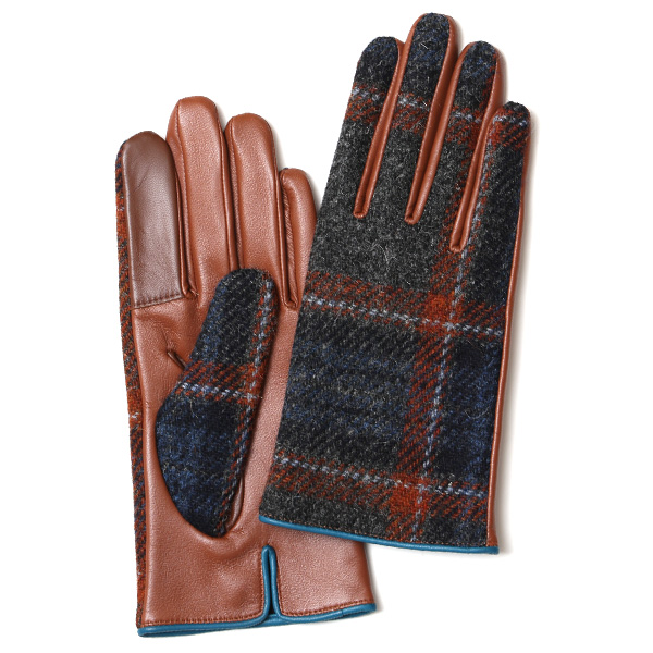 KURODA(クロダ) ハリスツイード 羊革 スマホ操作可能 レディース 本革手袋 ネイビー/チェック