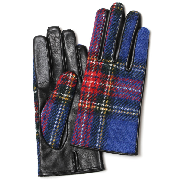 KURODA(クロダ) ハリスツイード 羊革 スマホ操作可能 レディース 本革手袋 ブルー/チェック