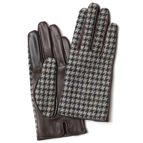 KURODA(クロダ) ハリスツイード 羊革 スマホ操作可能 レディース 本革手袋 ベージュ/千鳥