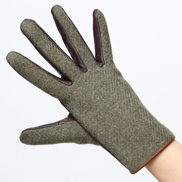  ハリスツイード 日本製 革手袋 レディース スマホ対応 化粧箱付き ブランド 防寒 本革 手袋 グリーン 緑色 チクチクしない 暖かい タッチパネル 操作可能 プレゼント ギフト かわいい 女性 ビジネス 仕事 クリスマス KURODA(クロダ)