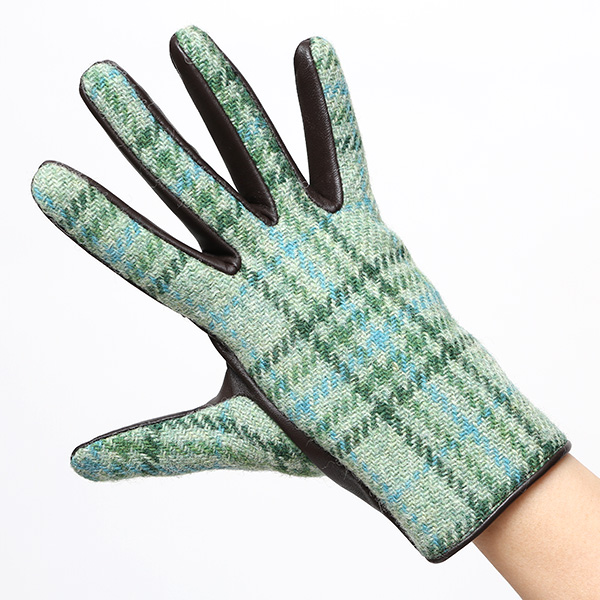  ハリスツイード 日本製 革手袋 レディース スマホ対応 化粧箱付き ブランド 防寒 本革 手袋 グリーン 緑色 チクチクしない 暖かい タッチパネル 操作可能 プレゼント ギフト かわいい 女性 ビジネス 仕事 クリスマス KURODA(クロダ)