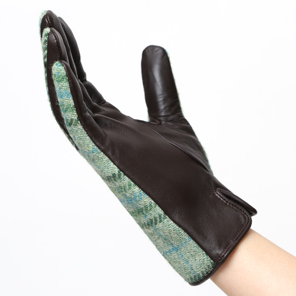  ハリスツイード 日本製 革手袋 レディース スマホ対応 化粧箱付き ブランド 防寒 本革 手袋 グリーン 緑色 チクチクしない 暖かい タッチパネル 操作可能 プレゼント ギフト かわいい 女性 ビジネス 仕事 クリスマス KURODA(クロダ)