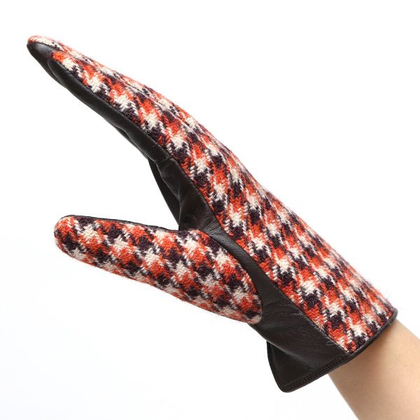  ハリスツイード 日本製 革手袋 レディース スマホ対応 化粧箱付き ブランド 防寒 本革 手袋 オレンジ 橙色 チクチクしない 暖かい タッチパネル 操作可能 プレゼント ギフト かわいい 女性 ビジネス 仕事 クリスマス KURODA(クロダ)