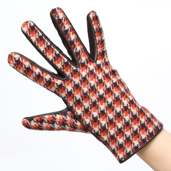  ハリスツイード 日本製 革手袋 レディース スマホ対応 化粧箱付き ブランド 防寒 本革 手袋 オレンジ 橙色 チクチクしない 暖かい タッチパネル 操作可能 プレゼント ギフト かわいい 女性 ビジネス 仕事 クリスマス KURODA(クロダ)