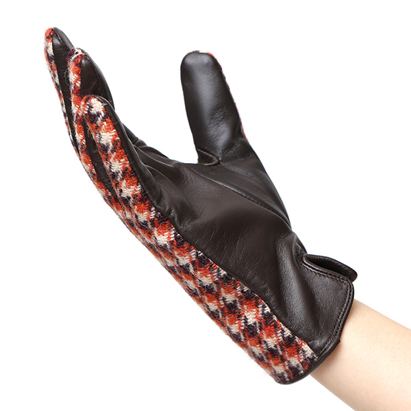  ハリスツイード 日本製 革手袋 レディース スマホ対応 化粧箱付き ブランド 防寒 本革 手袋 オレンジ 橙色 チクチクしない 暖かい タッチパネル 操作可能 プレゼント ギフト かわいい 女性 ビジネス 仕事 クリスマス KURODA(クロダ)