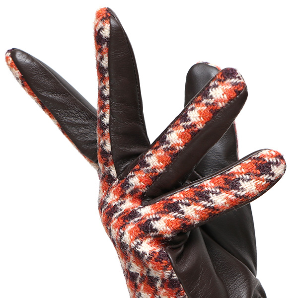  ハリスツイード 日本製 革手袋 レディース スマホ対応 化粧箱付き ブランド 防寒 本革 手袋 オレンジ 橙色 チクチクしない 暖かい タッチパネル 操作可能 プレゼント ギフト かわいい 女性 ビジネス 仕事 クリスマス KURODA(クロダ)