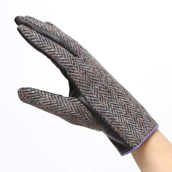  ハリスツイード 日本製 革手袋 レディース スマホ対応 化粧箱付き ブランド 防寒 本革 手袋 パープル 紫色 チクチクしない 暖かい タッチパネル 操作可能 プレゼント ギフト かわいい 女性 ビジネス 仕事 クリスマス KURODA(クロダ)