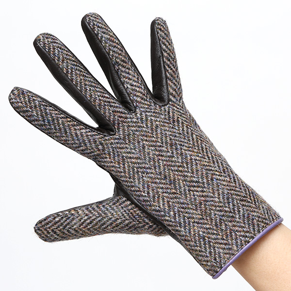  ハリスツイード 日本製 革手袋 レディース スマホ対応 化粧箱付き ブランド 防寒 本革 手袋 パープル 紫色 チクチクしない 暖かい タッチパネル 操作可能 プレゼント ギフト かわいい 女性 ビジネス 仕事 クリスマス KURODA(クロダ)