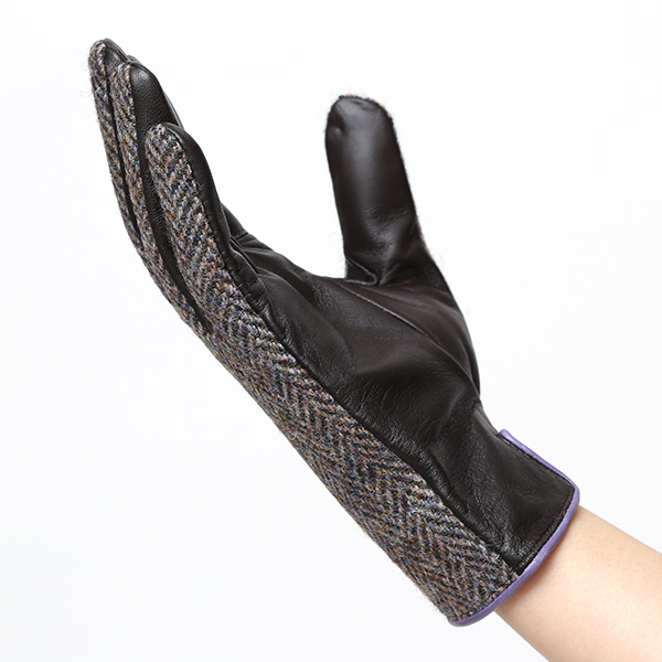  ハリスツイード 日本製 革手袋 レディース スマホ対応 化粧箱付き ブランド 防寒 本革 手袋 パープル 紫色 チクチクしない 暖かい タッチパネル 操作可能 プレゼント ギフト かわいい 女性 ビジネス 仕事 クリスマス KURODA(クロダ)