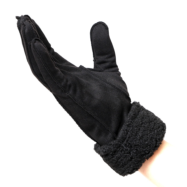  フェイクスエード マイクロボア裏地 暖かい 防寒 レディース 手袋 ブラック 黒 黒色 日本企画 ブランド クリスマス かわいい 女性 ギフト プレゼント ファー付き おしゃれ チクチクしない KURODA(クロダ)