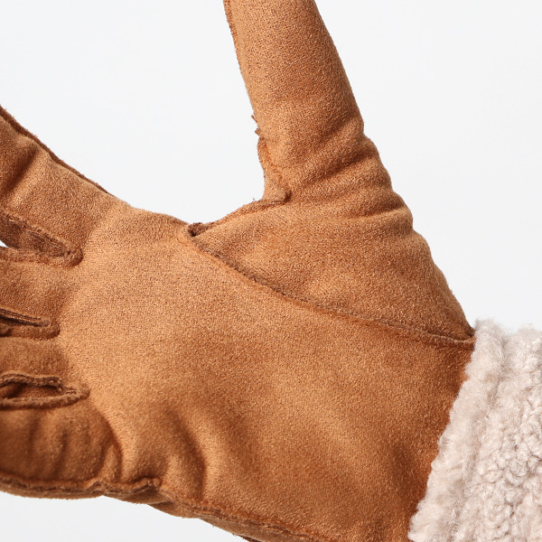 フェイクスエード マイクロボア裏地 暖かい 防寒 レディース 手袋 ブラウン 茶 茶色 日本企画 ブランド クリスマス かわいい 女性 ギフト プレゼント ファー付き おしゃれ チクチクしない KURODA(クロダ)