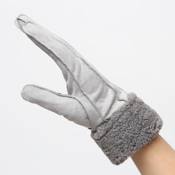  フェイクスエード マイクロボア裏地 暖かい 防寒 レディース 手袋 ライトグレー グレー グレイ 灰色 日本企画 ブランド クリスマス かわいい 女性 ギフト プレゼント ファー付き おしゃれ チクチクしない KURODA(クロダ)