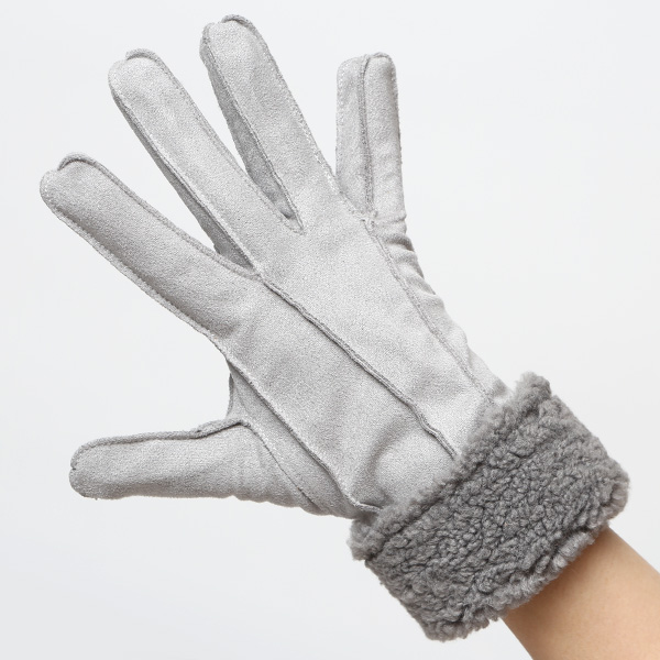  フェイクスエード マイクロボア裏地 暖かい 防寒 レディース 手袋 ライトグレー グレー グレイ 灰色 日本企画 ブランド クリスマス かわいい 女性 ギフト プレゼント ファー付き おしゃれ チクチクしない KURODA(クロダ)