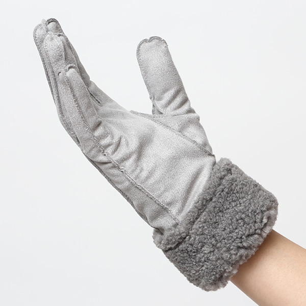  フェイクスエード マイクロボア裏地 暖かい 防寒 レディース 手袋 ライトグレー グレー グレイ 灰色 日本企画 ブランド クリスマス かわいい 女性 ギフト プレゼント ファー付き おしゃれ チクチクしない KURODA(クロダ)