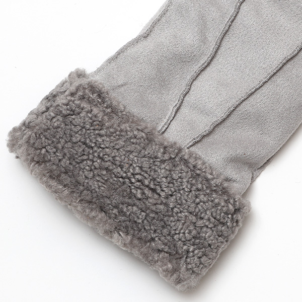  フェイクスエード マイクロボア裏地 暖かい 防寒 レディース 手袋 ライトグレー グレー グレイ 灰色 日本企画 ブランド クリスマス かわいい 女性 ギフト プレゼント ファー付き おしゃれ チクチクしない KURODA(クロダ)
