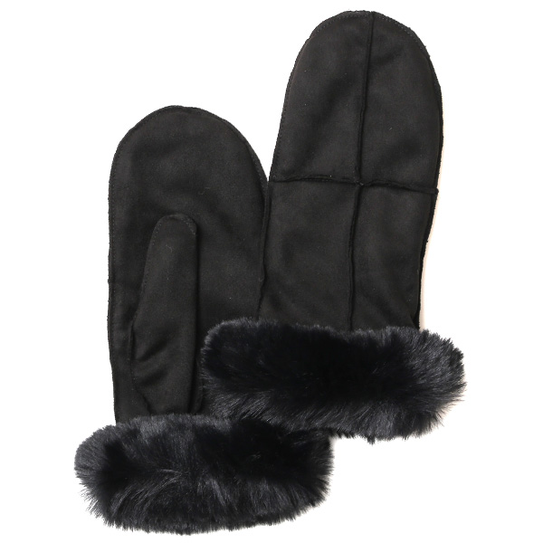 KURODA(クロダ) フェイクスエード マイクロボア裏地 ミトン レディース 手袋 ブラック