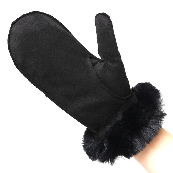 フェイクスエード マイクロボア裏地 ミトン レディース 防寒 手袋 ブラック 黒 黒色 日本企画 ブランド クリスマス かわいい 女性 ギフト プレゼント 指無し グローブ おしゃれ チクチクしない KURODA(クロダ)