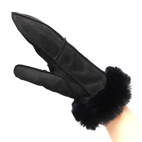 フェイクスエード マイクロボア裏地 ミトン レディース 防寒 手袋 ブラック 黒 黒色 日本企画 ブランド クリスマス かわいい 女性 ギフト プレゼント 指無し グローブ おしゃれ チクチクしない KURODA(クロダ)