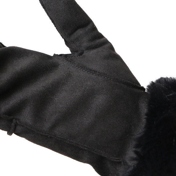 フェイクスエード マイクロボア裏地 ミトン レディース 防寒 手袋 ブラック 黒 黒色 日本企画 ブランド クリスマス かわいい 女性 ギフト プレゼント 指無し グローブ おしゃれ チクチクしない KURODA(クロダ)