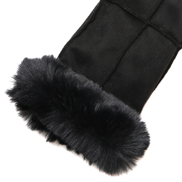 フェイクスエード マイクロボア裏地 ミトン レディース 防寒 手袋 ブラック 黒 黒色 日本企画 ブランド クリスマス かわいい 女性 ギフト プレゼント 指無し グローブ おしゃれ チクチクしない KURODA(クロダ)