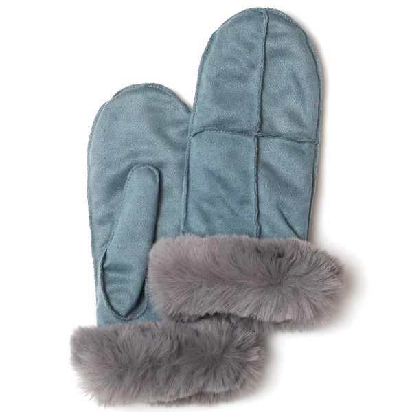 KURODA(クロダ) フェイクスエード マイクロボア裏地 ミトン レディース 手袋 ブルー