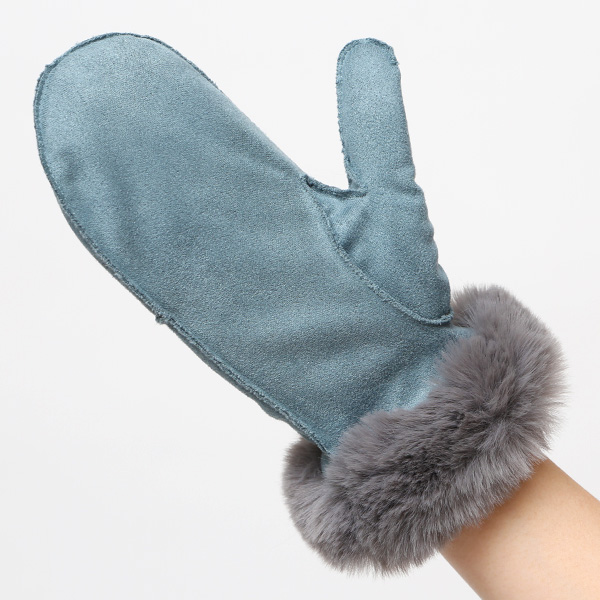 フェイクスエード マイクロボア裏地 ミトン レディース 防寒 手袋 ブルー ネイビー 青色 日本企画 ブランド クリスマス かわいい 女性 ギフト プレゼント 指無し グローブ おしゃれ チクチクしない KURODA(クロダ)