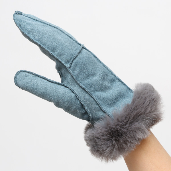 フェイクスエード マイクロボア裏地 ミトン レディース 防寒 手袋 ブルー ネイビー 青色 日本企画 ブランド クリスマス かわいい 女性 ギフト プレゼント 指無し グローブ おしゃれ チクチクしない KURODA(クロダ)