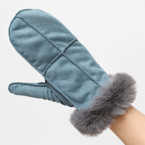 フェイクスエード マイクロボア裏地 ミトン レディース 防寒 手袋 ブルー ネイビー 青色 日本企画 ブランド クリスマス かわいい 女性 ギフト プレゼント 指無し グローブ おしゃれ チクチクしない KURODA(クロダ)