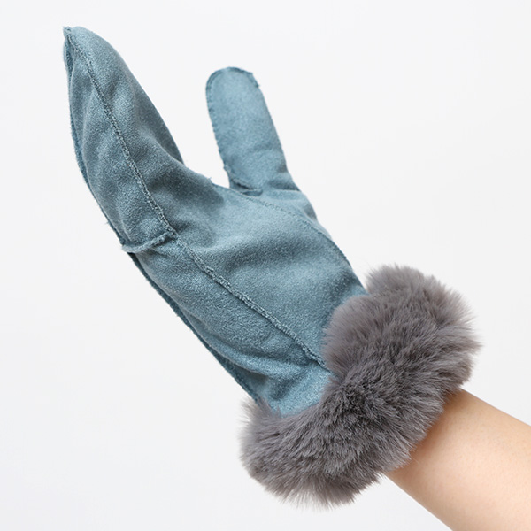 フェイクスエード マイクロボア裏地 ミトン レディース 防寒 手袋 ブルー ネイビー 青色 日本企画 ブランド クリスマス かわいい 女性 ギフト プレゼント 指無し グローブ おしゃれ チクチクしない KURODA(クロダ)