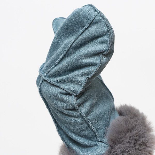 フェイクスエード マイクロボア裏地 ミトン レディース 防寒 手袋 ブルー ネイビー 青色 日本企画 ブランド クリスマス かわいい 女性 ギフト プレゼント 指無し グローブ おしゃれ チクチクしない KURODA(クロダ)