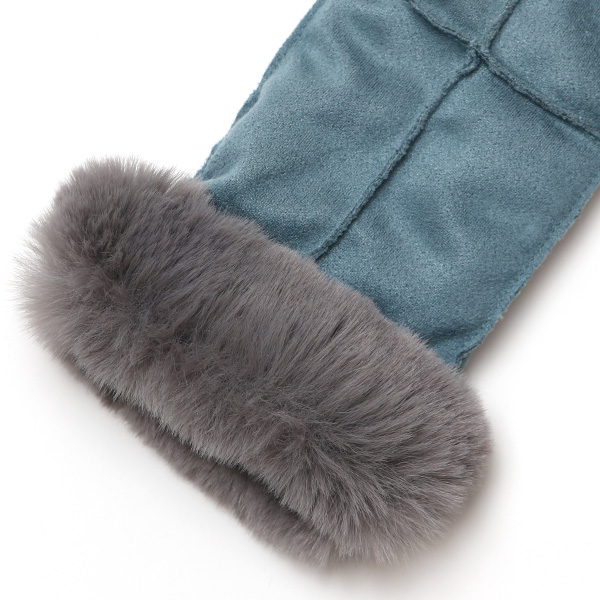 フェイクスエード マイクロボア裏地 ミトン レディース 防寒 手袋 ブルー ネイビー 青色 日本企画 ブランド クリスマス かわいい 女性 ギフト プレゼント 指無し グローブ おしゃれ チクチクしない KURODA(クロダ)
