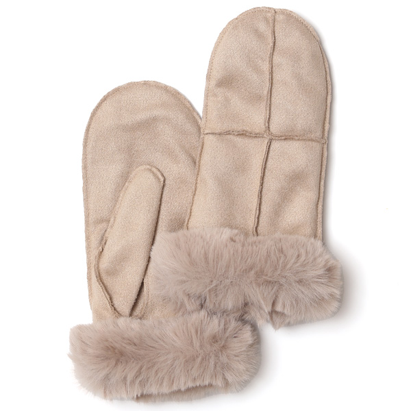KURODA(クロダ) フェイクスエード マイクロボア裏地 ミトン レディース 手袋 ベージュ