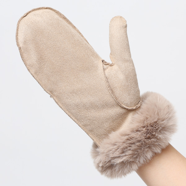  フェイクスエード マイクロボア裏地 ミトン レディース 防寒 手袋 ベージュ 肌色 日本企画 ブランド クリスマス かわいい 女性 ギフト プレゼント 指無し グローブ おしゃれ チクチクしない KURODA(クロダ)