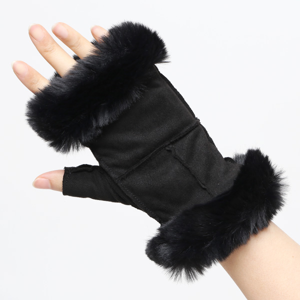  フェイクスエード マイクロボア裏地 フィンガーレス レディース 防寒 手袋 ブラック 黒 黒色 日本企画 ブランド クリスマス かわいい 女性 ギフト プレゼント 指無し グローブ おしゃれ チクチクしない KURODA(クロダ)