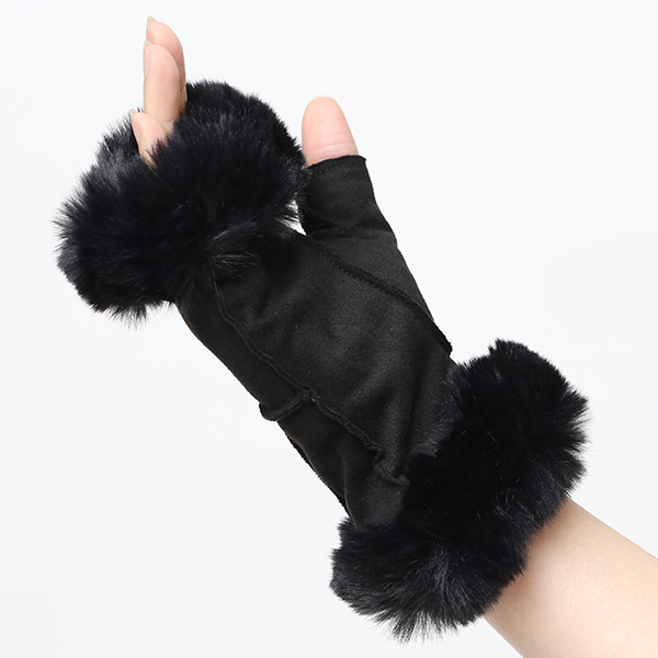  フェイクスエード マイクロボア裏地 フィンガーレス レディース 防寒 手袋 ブラック 黒 黒色 日本企画 ブランド クリスマス かわいい 女性 ギフト プレゼント 指無し グローブ おしゃれ チクチクしない KURODA(クロダ)