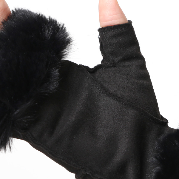  フェイクスエード マイクロボア裏地 フィンガーレス レディース 防寒 手袋 ブラック 黒 黒色 日本企画 ブランド クリスマス かわいい 女性 ギフト プレゼント 指無し グローブ おしゃれ チクチクしない KURODA(クロダ)